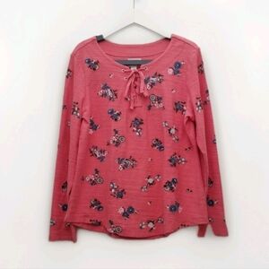 Caslon Lace Up Floral Embroidered Sweatshirt